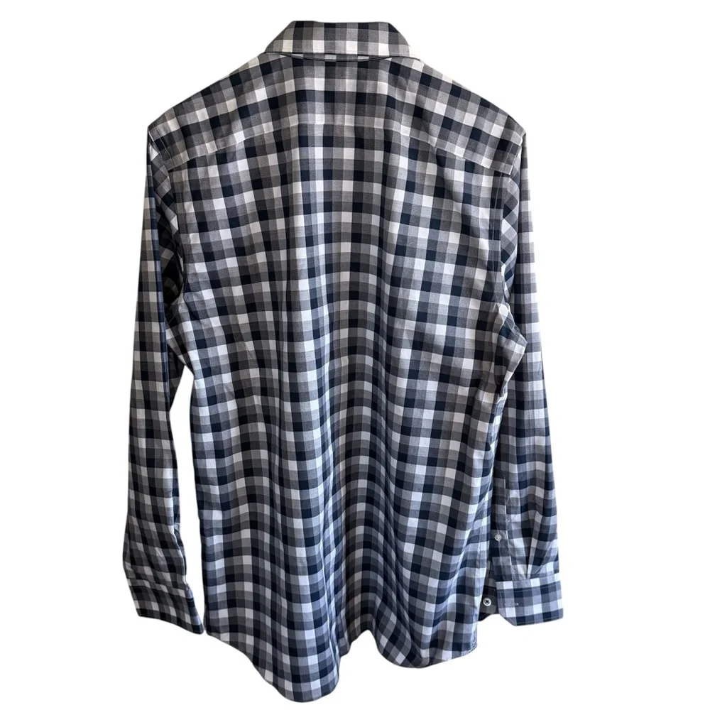 Banana Republic Men's Navy White Checkered Plaid Button-Up Shirt Stretch Large